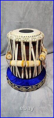 Maharaja TABLA Drum Set- Chromed Brass Bayan, Dayan, BLUE Cushions/Cover, Hammer