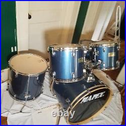 Mapex V Series Blue 5 Piece Drum Set Drums Only with Snare Stand and Drum Throne