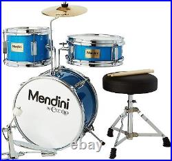 Mendini By Cecilio Kids Drum Set, Junior Kit with 4 Drums Blue Metallic