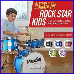 Mendini By Cecilio Kids Drum Set, Junior Kit with 4 Drums Blue Metallic