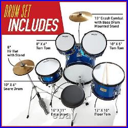 Mendini By Cecilio Kids Drum Set Starter Drums Kit with Bass, Toms, Snare, Black