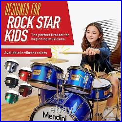 Mendini By Cecilio Kids Drum Set Starter Drums with Bass, Toms, Snare, Silver