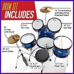 Mendini By Cecilio Kids Drum Set Starter Drums with Bass, Toms, Snare, Silver