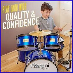 Mendini By Cecilio Kids Drum Set Starter Drums with Bass, Toms, Snare, Silver