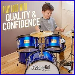 Mendini By Cecilio Kids Drum Set Starter Drums with Bass, Toms, Snare, Silver