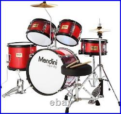 Mendini By Cecilio Kids Starter Drums Kit withBass, Toms, Snare, Red Drum Set