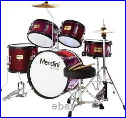 Mendini By Cecilio MJDS-5-WR Wood 5 Pieces Drum Set with Bass, Red Wine Metallic