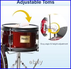 Mendini By Cecilio MJDS-5-WR Wood 5 Pieces Drum Set with Bass, Red Wine Metallic