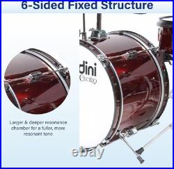 Mendini By Cecilio MJDS-5-WR Wood 5 Pieces Drum Set with Bass, Red Wine Metallic