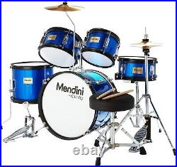 Mendini Kids Starter Drum Set 5 Piecewith Bass, Toms, Snare Blue Metallic