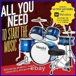 Mendini Kids Starter Drum Set 5 Piecewith Bass, Toms, Snare Blue Metallic