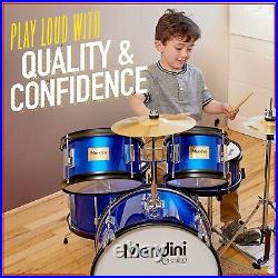 Mendini Kids Starter Drum Set with Bass, Toms, Snare & Other Kits Blue Metallic