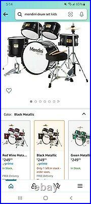 Mendini by Cecilio 16 in 5-piece Complete Kids Junior Drum Set Black