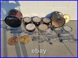 Mixed Brands Drum set used 2 bass drums, 2 snares, 3 Tom's, 1 cymbal, 1 high hat