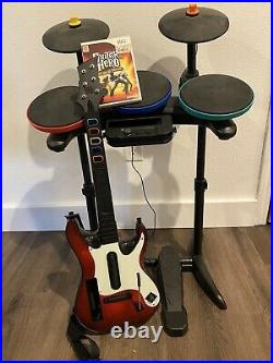 Nintendo Wii Guitar Hero World Tour WIRELESS BUNDLE Drum Set Kit Rock Band Hero