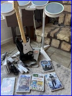 Nintendo Wii Harmonix Wired Rock Band Drum Set withPedal + Guitar with dongle