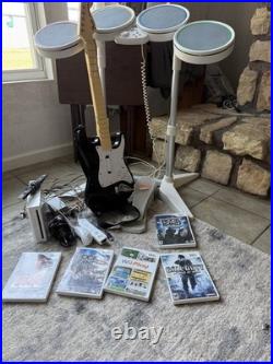 Nintendo Wii Harmonix Wired Rock Band Drum Set withPedal + Guitar with dongle