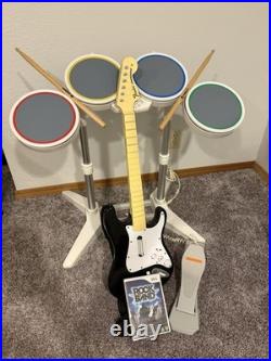 Nintendo Wii Rock Band Drum Set Wireless Bundle With GUITAR Drum Sticks Foot pedal