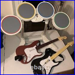Nintendo Wii Rock Band Drum Set w 2 Guitars Bundle No Dongles