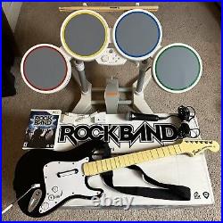 Nintendo Wii Rock Band Special Edition Bundle Guitar Drums Game Mic Dongle Box