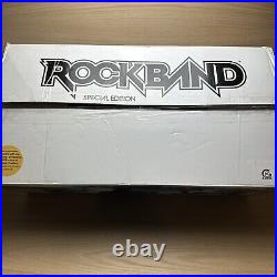 Nintendo Wii Rock Band Special Edition Bundle Guitar Drums Game Mic Dongle Box