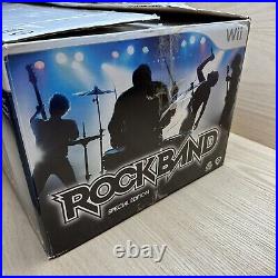 Nintendo Wii Rock Band Special Edition Bundle Guitar Drums Game Mic Dongle Box