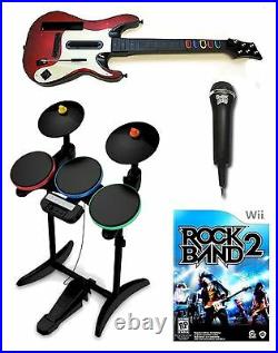Nintendo Wii-U/Wii ROCK BAND 2 Wireless Guitar & Drums Game Mic Bundle Set Kit