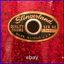 No REZ Vintage 60s Slingerland 12 x 8 Tom Red Sparkle Ser# 139405 Set 1/3
