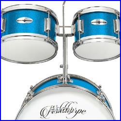 OPEN BOX 5-Piece Junior Drum Set with Brass Cymbals Beginner Kit Blue OPEN BOX 5-Piece Junior Drum Set with Brass Cymbals Beginner Kit Blue