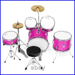 OPEN BOX 5-Piece Junior Drum Set with Brass Cymbals Starter Kit Pink