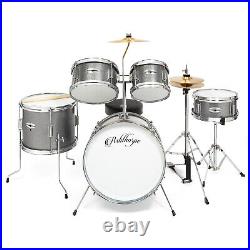 OPEN BOX 5-Piece Junior Drum Set with Brass Cymbals Starter Kit Silver