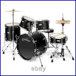 OPEN BOX 5pc Black Complete Full Adult Drum Set Remo Heads, Brass Cymbals