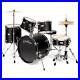 OPEN-BOX-5pc-Black-Complete-Full-Adult-Drum-Set-Remo-Heads-Brass-Cymbals-01-zd