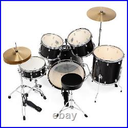 OPEN BOX 5pc Black Complete Full Adult Drum Set Remo Heads, Brass Cymbals