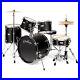 OPEN-BOX-5pc-Complete-Full-Adult-Drum-Set-Black-Remo-Heads-Brass-Cymbals-01-amqa