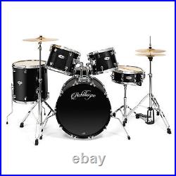 OPEN BOX 5pc Complete Full Adult Drum Set Black Remo Heads, Brass Cymbals