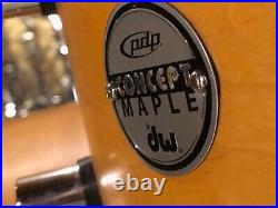 PDP Concept Maple 3-pc Shell Pack 26 Kick NATURAL w WALNUT HOOPS & Cases