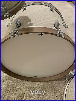 PDP DW Limited Edition Drum Set Twisted Ivory Wrap Walnut Wood Hoops Drums