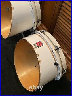 PREMIER Made in England Vintage 4 White Piece Marching Band Drum Set & REMO Head