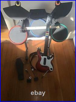 PS3 Guitar Hero World Tour Wireless Drum Set & Guitar With Dongles, And Sticks
