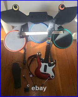 PS3 Guitar Hero World Tour Wireless Drum Set & Guitar With Dongles, And Sticks