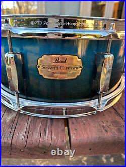 Pearl Session Custom 14x5.5 maple snare drum With SuperHoops blue/green teal