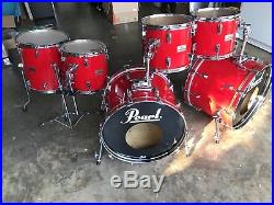 Pearl World Series Red Drum Set Kit 6 Piece Double Bass Drums Birch Mahogany