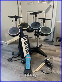 PlayStation Rock Band Drum Set With Cymbals+ Keytar+ Microphone +Adapters untested