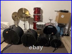 Premier APK Red Acoustic Drum Kit Double Bass Pedal with Hi-Hat Snare Toms