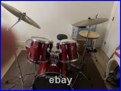 Premier APK Red Acoustic Drum Kit Double Bass Pedal with Hi-Hat Snare Toms