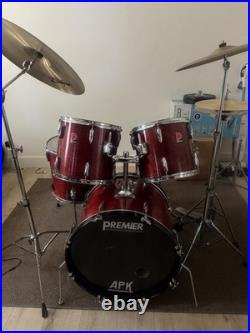 Premier APK Red Acoustic Drum Kit Double Bass Pedal with Hi-Hat Snare Toms