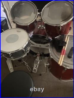 Premier APK Red Acoustic Drum Kit Double Bass Pedal with Hi-Hat Snare Toms
