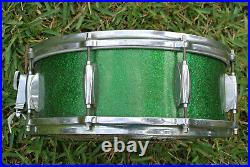 RARE! 50s GRETSCH 3-PLY ORIGINAL GREEN SPARKLE 4157 SNARE DRUM for YOUR SET G965