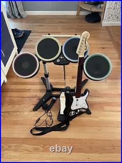ROCK BAND Drum Set Official Harmonix XBOX 360 with Stand XBDMS2 Micro And Guitar